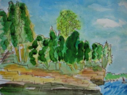 blue and green watercolor painting of rhode island